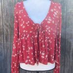 American Eagle  Outfitters Red Floral Boho Flowy Crop Blouse Size S Photo 2