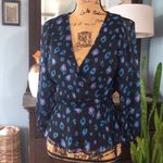 Sugar Lips  "Neon Carnival" Blue and Pink Leopard Print Chiffon Wrap Blouse Photo 5