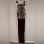 Blondie Nites  Gold Beaded Lace Illusion Sheath Gown – Burgundy Prom Dress Size 7 Photo 4