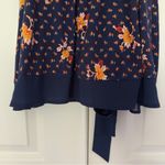 Modcloth Spring It On Me Wrap Top Cap sleeve Floral V-Neck Ruched Tie Bow Navy Photo 5