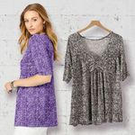 Jessica London | Pleated Tunic Elbow Length Sleeves Stretchy Gray Abstract 12 Photo 1