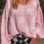 Peach Love California Pink Flower Bubble Sleeve Sweater Photo 4