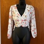 🆕 Meraki White & Floral Long Sleve Crop Top with Sinch Sides Size XS Photo 1