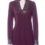 Tory Burch Purple Embellished Silver Studded Merino Wool Elegant Sweater sz. S Photo 0