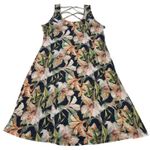 LASCANA Dress Womens 8 Navy Blue Floral Strappy Crisscross Back A Photo 1