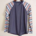 O'Neill  M Slim Fit Rash Guard Top in Gray Orange Accent Striped Photo 0