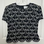 Papell Boutique  Vintage Evening Silk Beaded Cap Sleeve Scallop Hem | size Large Photo 0