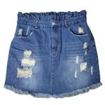 Hayden  Los Angeles Denim Skirt Ruffle Waist Distressed Frayed Hem‎ Womens L Photo 0
