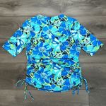 Lands' End  Short Sleeve Side Gather Blue Floral Rash Guard Swim Shirt Size Small Photo 4