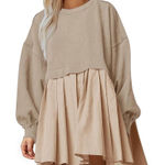 NEW Crew Neck Pullover Oversized Sweatshirt Mini Dress L Tan Size L Photo 0