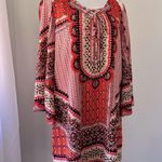 Fig and Flower Multicolored Retro Print 3/4 Bell Sleeve Shift Mini Dress Orange Photo 2