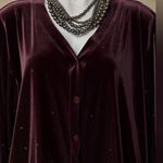 Liz Claiborne Elizabeth By  Plum Suede Glitter StarsCardigan  Long Sleeves Sz L Photo 1