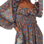 For Love & Lemons  Brittany Ditsy Blue Black Floral Long Sleeve Midi Dress NWT XL Photo 0