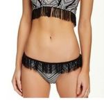 Beach Bunny Crossroads Fringe Cheeky Scrunch Bikini Bottom Black White Size XL Photo 0