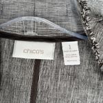 Chico's Blazer Womens Medium Black White Marled Open Frayed Casual Preppy Neutral Photo 4