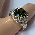 Ring Women Size Approximately 6.25 Fashion Ring Silver Tone Green Shade Center Photo 14