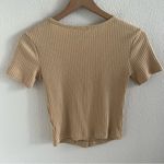 ZARA  Trafaluc Statem Button Neutral Rounded Neckline Y2K 90s Trendy Top US Small Photo 3