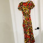 Nicole Miller Floral Print Asymmetrical Ruffle Front Wrap Midi Dress Orange XS Photo 6