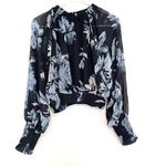 Sugar Lips ANTHROPOLOGIE Emilie Floral Mock Neck Crop Top Black Blue Long Sleeve Photo 2