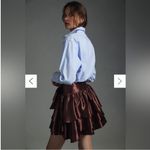 Anthropologie Anthro Nikasha Ruffled Bow High Waisted Skirt Silky Chocolate Brown sz Small Photo 4