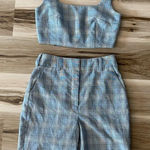 NEW Misha COLLECTION plaid Matching Two Piece Set Crop Top and Bermuda Shorts 6 Gray Photo 0