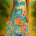 Paper Heart Anthropologie  colorful flower pot midi dress Photo 0