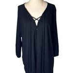 Saks 5th Avenue Saks Fifth Avenue Shirt Women XL Black Cotton Modal Lace Up Top Nautical Coastal Photo 0