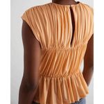 EXPRESS Peach Orange Foil Crew Neck Ruched Peplum Top Medium Photo 6