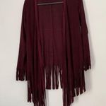 POL faux suede cardigan western fringe trim tassel burgundy size small Photo 0