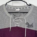 PINK - Victoria's Secret Pink Gray and Purple Lace-Up Sweatshirt Photo 1