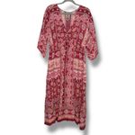 Johnny Was  Cardinal Printed Scallop Hem‎ Floral Print Midi Dress in Pink Size L Photo 3