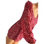 Loft Red Heart Print Long Sleeve Top Ruched Sweetheart Blouse Size 2 Photo 3