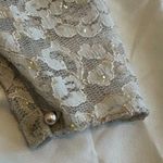 Ricki Lang For Nuit Vintage 1970s Lace Sheer Dress Pleated Size Large Women's Silver Photo 12