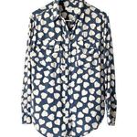 Equipment  Silk Blue White Heart Print Button Down Blouse shirt size small Photo 0