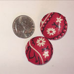 Vintage Red Floral Paisley Fabric Button Earrings Photo 2