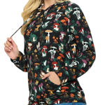 LA Soul Mushroom Garden Print Hoodie Womens Size Large Front Pocket Cotton Blend Black Photo 0