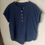 Quince navy organic cotton rolled sleeve gauzy blouse Blue Size XL Photo 1
