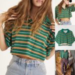 Urban Outfitters  Preston boxy cropped striped polo large green stripe Photo 1