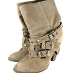 Franco Fortini Cole Tan Suede Buckle Studded Heeled Booties Women's Size 6 Photo 0
