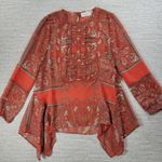 Anthropologie Love Sam Kamala Top Womens L Orange Paisley Peasant Sheer New Photo 0