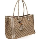 Gucci Bella GG Canvas Leather Shoulder Bag Braided Leather Strap & Bamboo Tassel Photo 3