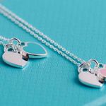 Sweet Heart Stainless Steel Pink Enamel Double Heart Necklace Silver Photo 1
