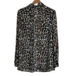 Kenneth Cole New York Animal Print Sheer Blouse Button Up Tunic Length size L Tan Size L Photo 1