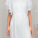 Molly Bracken Dress White Gold Stripe Ruffle Sleeve Woman's Size Small Party Photo 0