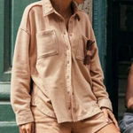 Aerie Lumberjane Button Up Cotton Long Sleeve Shacket Shirt Tan Brown Small Photo 0