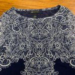 INC International Concepts Navy Blue & White Lace Print Long Sleeve Top Size XL Blue Photo 1