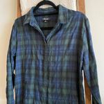 Madewell Blackwatch Tartan Blue, Black & Green Plaid Long Sleeve Shirt Dress Photo 1