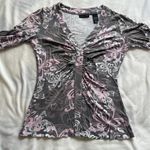 Vintage Y2K New York & Company grey & pink floral long sleeve top size small Photo 2