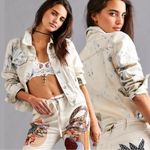Free People Retro Acid Wash Bohemian Denim Jean Jacket Tie Dye Size Large NWT Photo 1