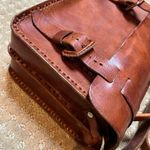 Handmade 70s VTG  Leather Box Purse Brown Buckle Handle Adjustable Strap Satchel Photo 4